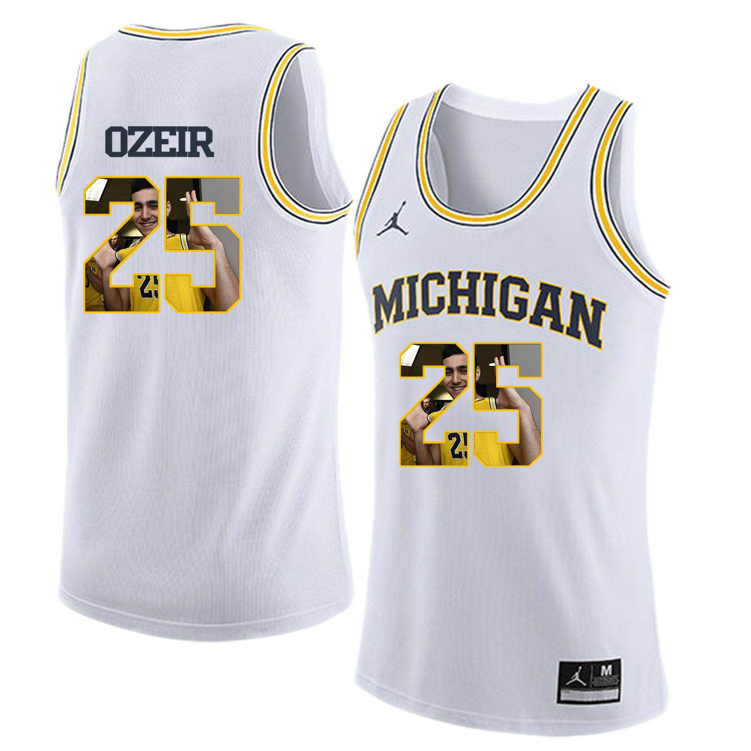 Men Jordan University of Michigan Basketball White #25 Ozeir Fashion Edition Customized NCAA Jerseys->customized ncaa jersey->Custom Jersey